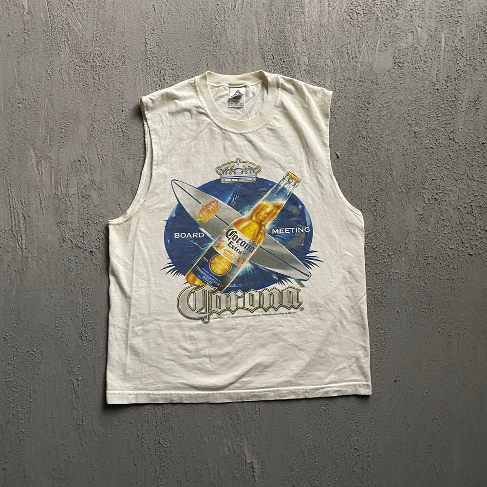 Vintage Corona AAA Muscle Tee Mens Large White 2000s surfing